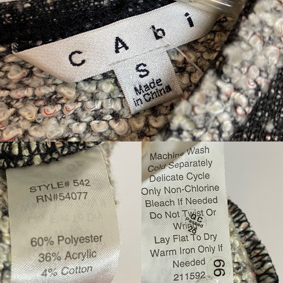 CAbi COCO Shell Terry Boucle Tweed Sweater #542 Size Small - Picture 6 of 6
